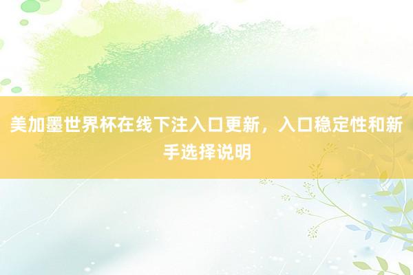 美加墨世界杯在线下注入口更新，入口稳定性和新手选择说明